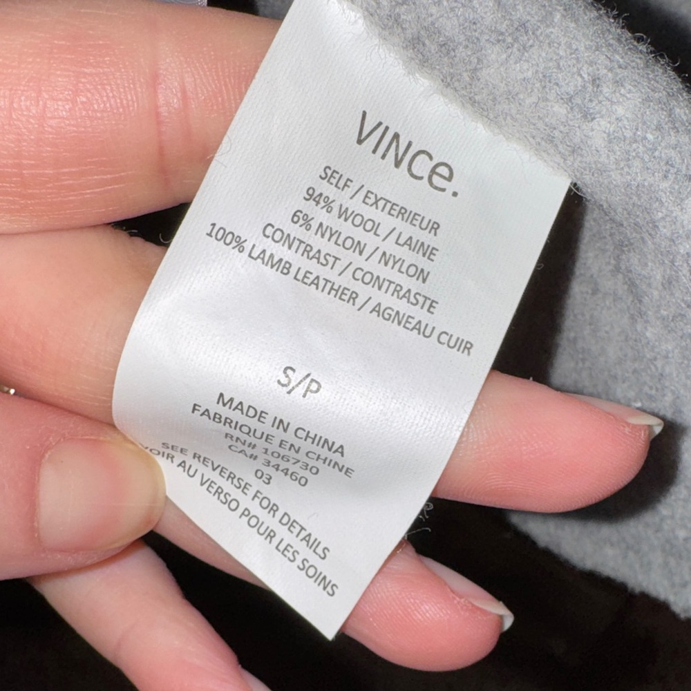 VINCE Gray coat / jacket with black leather trim size small - Picture 8 of 9